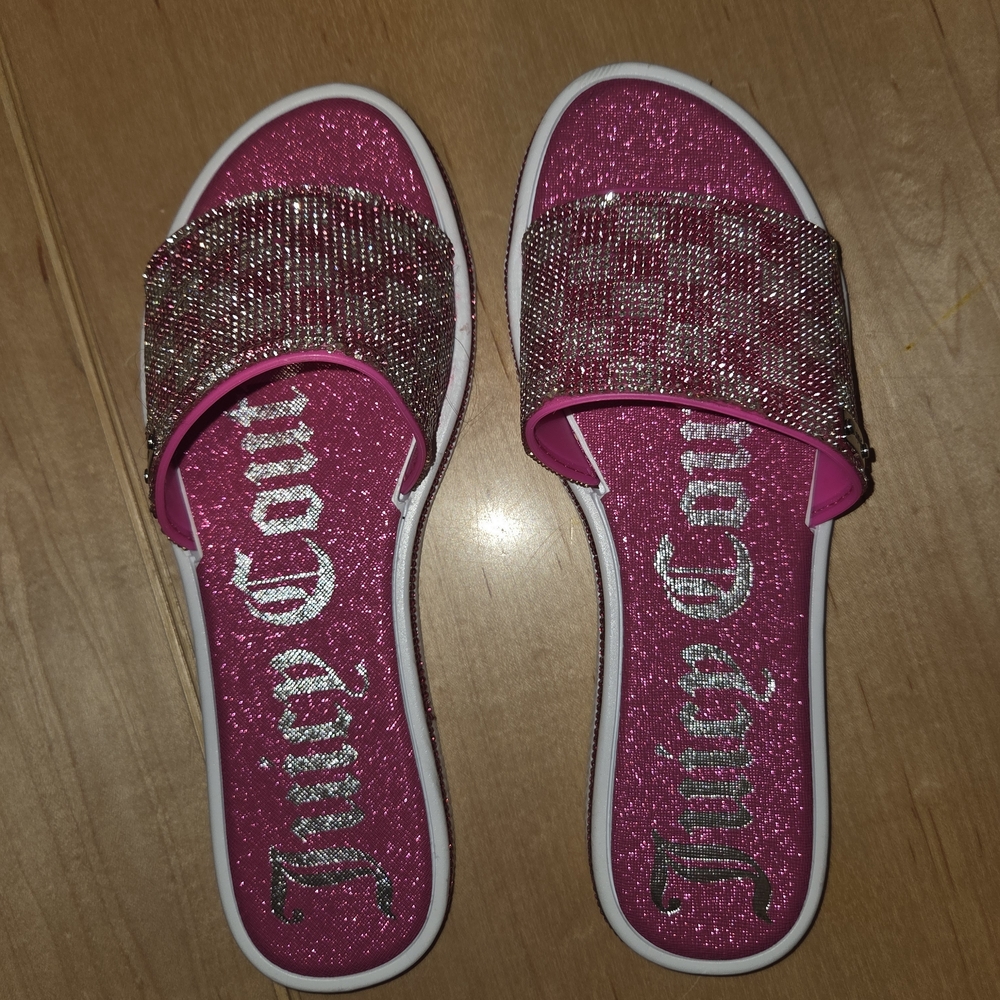 Juicy Couture Pink Glitter Slide Sandals - Picture 1 of 2